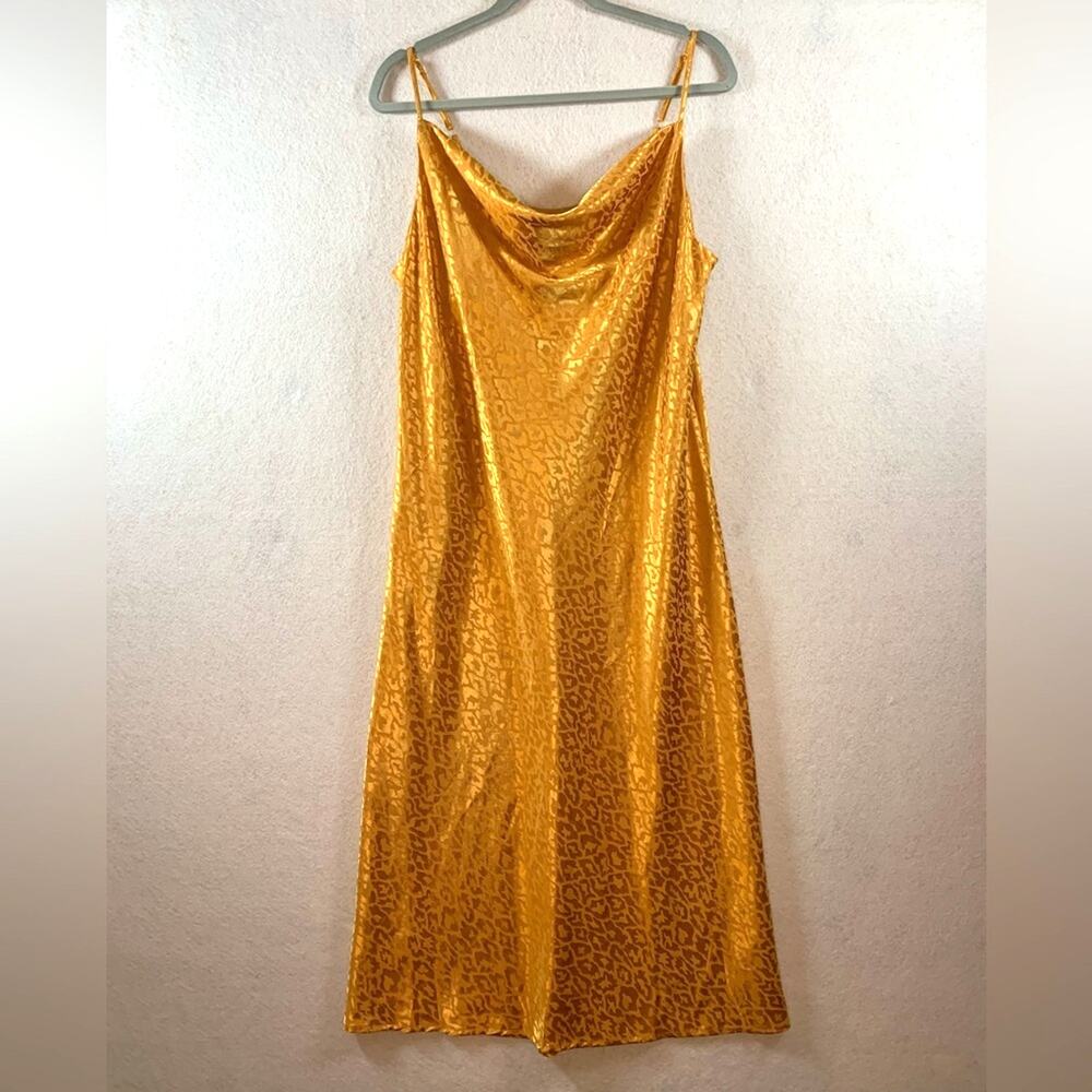 Emma Michelle Womens Cowl Neck Slip Dress Sz L  Y2K Retro Golden Goddess Leopard